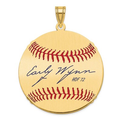 Black Bow Jewelry 14K Gold Plated Early Wynn Signature LG Enamel Baseball Pendant