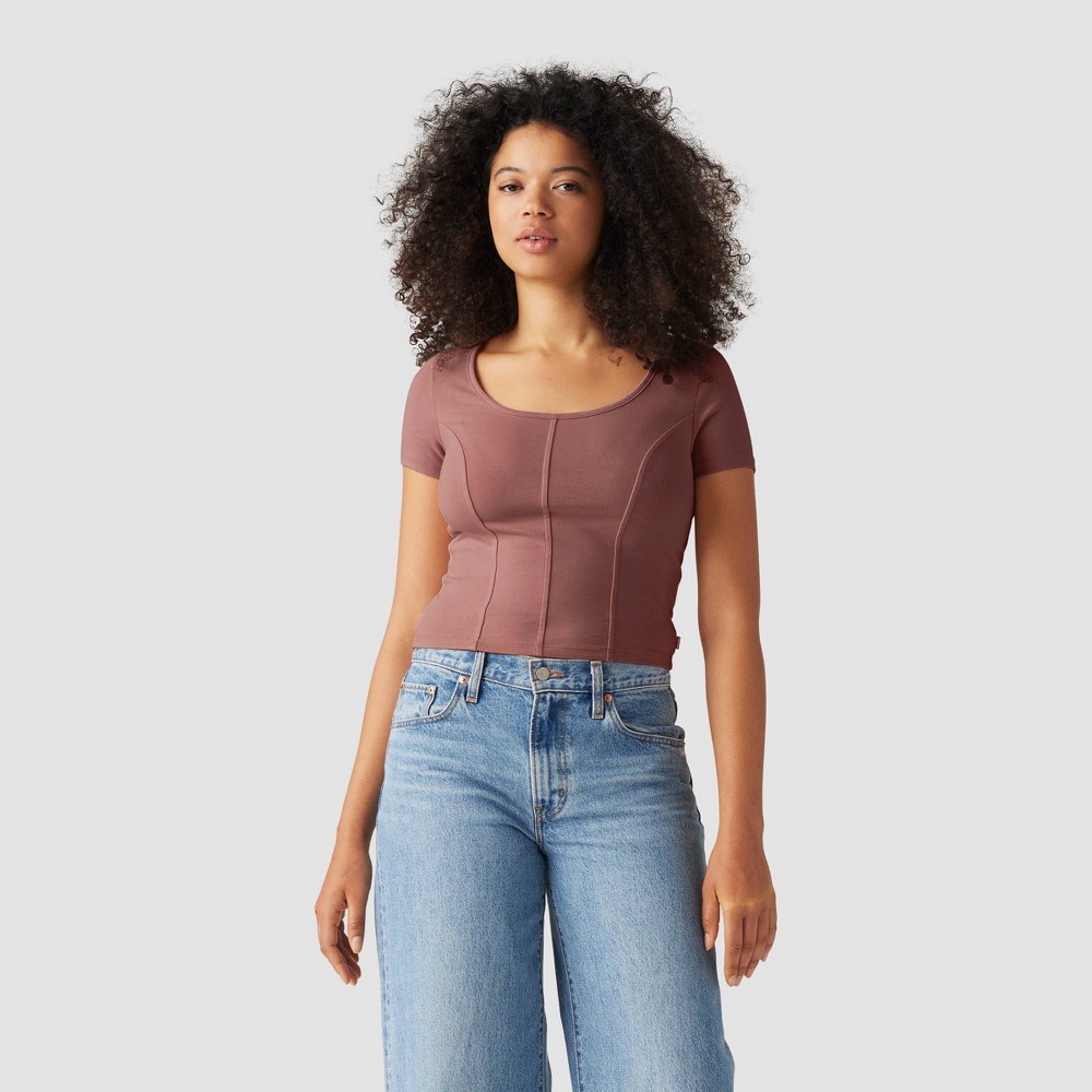 Levi's® Women's Short Sleeve Cropped Mars Corset T-Shirt - Rose Taupe S