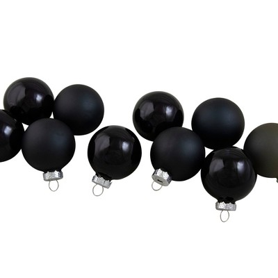 10-Piece Shiny and Matte Black Glass Christmas Ball Ornament Set