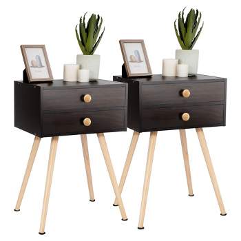 Costway 2 PCS Mid Century Modern 2 Drawers Nightstand Sofa Side Table End Table Espresso