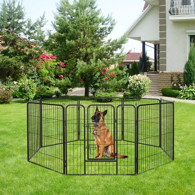32-Inch Black Metal Outdoor Dog Playpen with Door