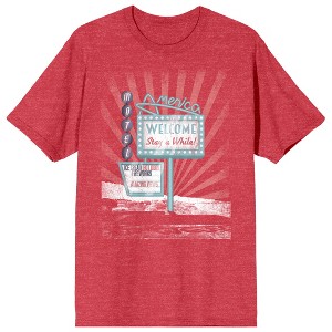 Americana Vintage Motel Graphic Crew Neck Short Sleeve Red Heather Men's T-shirt - 1 of 3