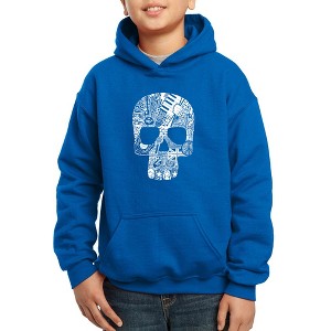 LA Pop Art Rock n Roll Skull - Boy's Word Art Hooded Sweatshirt - 1 of 4