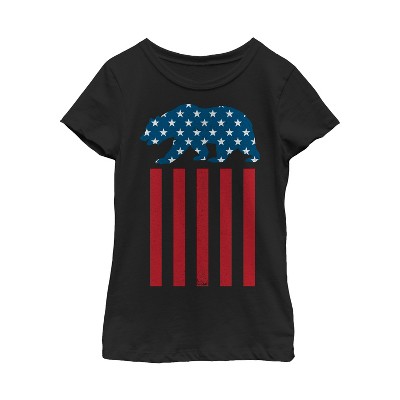 Girl's Lost Gods Fourth of July  Bear American Flag T-Shirt