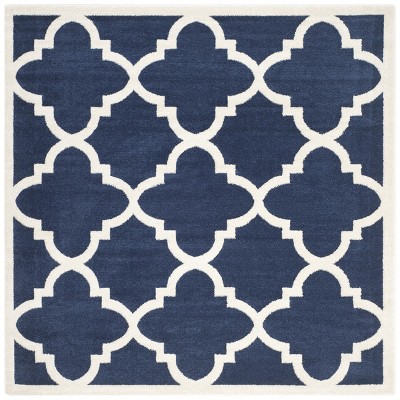 Gray Geometric 7' Square Reversible Synthetic Rug