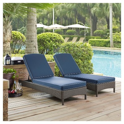 Palm Harbor Outdoor Wicker Chaise Lounge with Navy Cushions