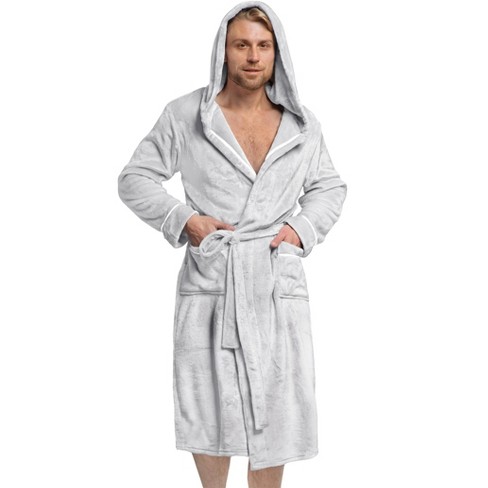 Men's Plush Fleece Long Sleeve Hooded Bathrobe ,warm And Cozy