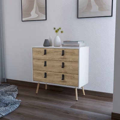 NicBex Rustic 3-Drawer Wide Bedroom Dressers with Wooden Legs,Chest of Drawers for Bedroom,Entryway,Chic Dresser Chest