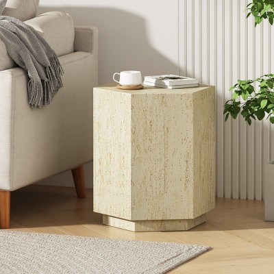 Indoor Hexagonal Archaistic Side Table,MGO Small Space Coffee Table,No Assembly,Side Table For Living Room And Bedroom-Coolbibila