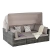 Outdoor 5 Pcs Furniture Set, Patio Wicker Daybed Set with Retractable Canopy, Sofa Set with Cushions and Storable Side Table-Coolbibila - 4 of 4