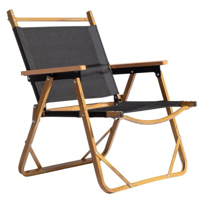 FURNIinspire Outdoor Portable Chair Lightweight Aluminum Frame with Wood Grain Accent for Relaxation, Wood-Grain Frame And Black, 21.57"*21.65"*24"