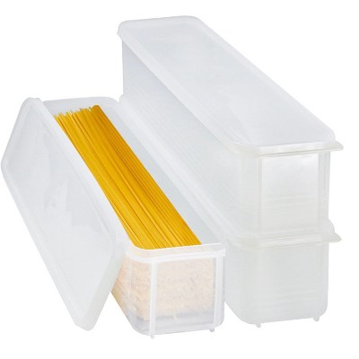 LunaLulinlk Set of 3 Pasta Storage Containers with Lid, Airtight Spaghetti for Refrigerator, Kitchen Pantry (White)