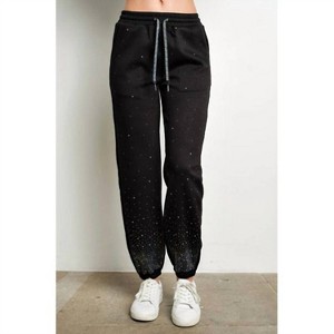 Women's Rhinestone Embellished Jogging Sweatpants - Kiwi - 1 of 4