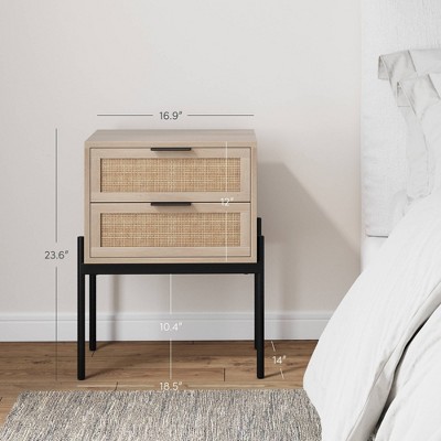 Andrew Light Oak and Rattan 2-Drawer Nightstand Set