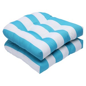 Pillow Perfect Cabana Stripe 2-Piece Outdoor Wicker Seat Cushion Set - Blue, Blue White