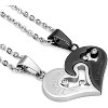 Couple Matching Necklace Set - Stainless Steel Heart Puzzle Pendant with CZ (His & Hers)" - 2 of 4