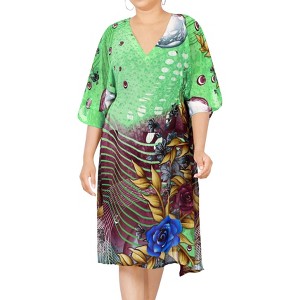 HAPPY BAY Women's Beachwear Summer Swim Beach Dress Cover Ups for Swimwear Women Short Bikini Swimsuit Coverups for Women 1X-2X Green Solid - 1 of 3