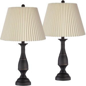 Regency Hill Ben Rustic Farmhouse Table Lamps 25" High Set of 2 Dark Bronze Metal Ivory Linen Pleated Shade for Bedroom Living Room Bedside Office - 1 of 4