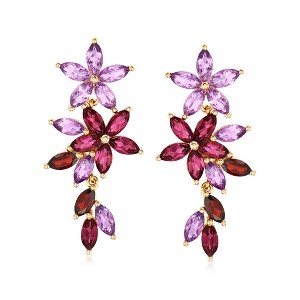 Ross-Simons 7.30 ct. t.w. Multi-Gemstone Floral Drop Earrings in 18kt Gold Over Sterling - 1 of 4