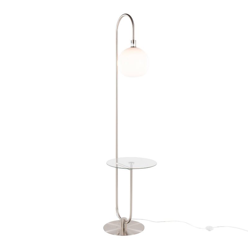 LumiSource Trombone Contemporary/Glam Floor Lamp in Nickel Metal with Clear Glass Shelf, 2 of 12