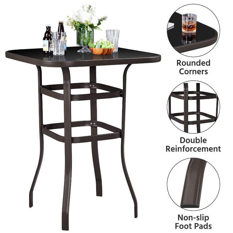 Yaheetech Outdoor Patio Bistro Table with Tempered Glass Tabletop, 4 of 6
