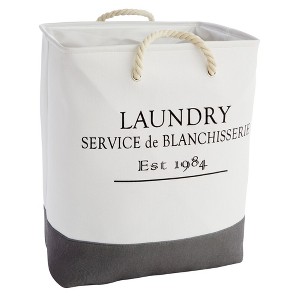 Okuna Outpost Canvas Laundry Basket with Handles for Bathroom, Bedroom (White and Gray, 60 L Capacity, 12x16x19.2 In) - 1 of 4