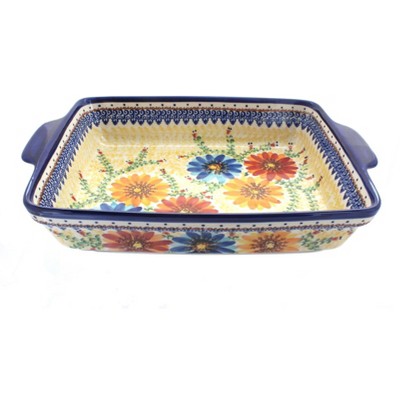 Blue Rose Polish Pottery Autumn Burst Baker with Handles