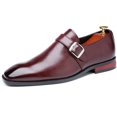 Santimon Mens Dress Shoes Slip On Leather Monk Straps Classic Vintage Loafers Burgundy