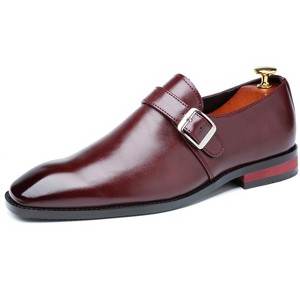 Santimon Mens Dress Shoes Slip On Leather Monk Straps Classic Vintage Loafers Burgundy - 1 of 4