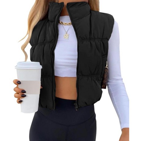 Женские жилеты Imily Bela Women's Lightweight Crop Puffer Vest Zip Up Sleeveless Fall and Winter Padded Outerwear Black S