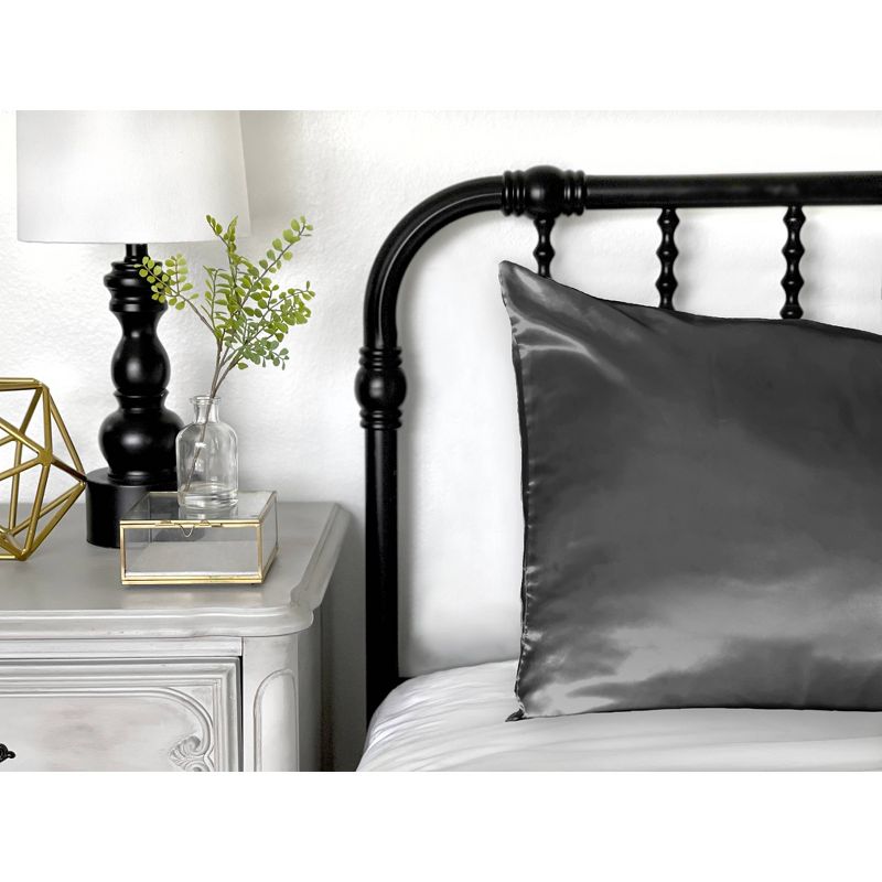 Morning Glamour King Solid Satin Pillowcase Charcoal Gray, 3 of 6