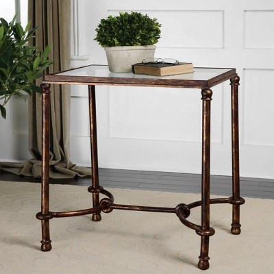 Warring Rustic Bronze and Glass Rectangular End Table