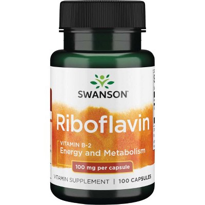 Swanson Vitamin B2 Supplement - Featuring Pure Riboflavin, Supports Thyroid Functions, Promotes Energy Metabolism & Healthy Vision, 100 mg (100 Caps).