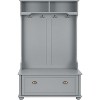 Acekool Gray Metal Hall Tree with Bench, Entryway Coat Rack Hooks & Open Storage Shelves, Compact Organizer for Entry - 3 of 4