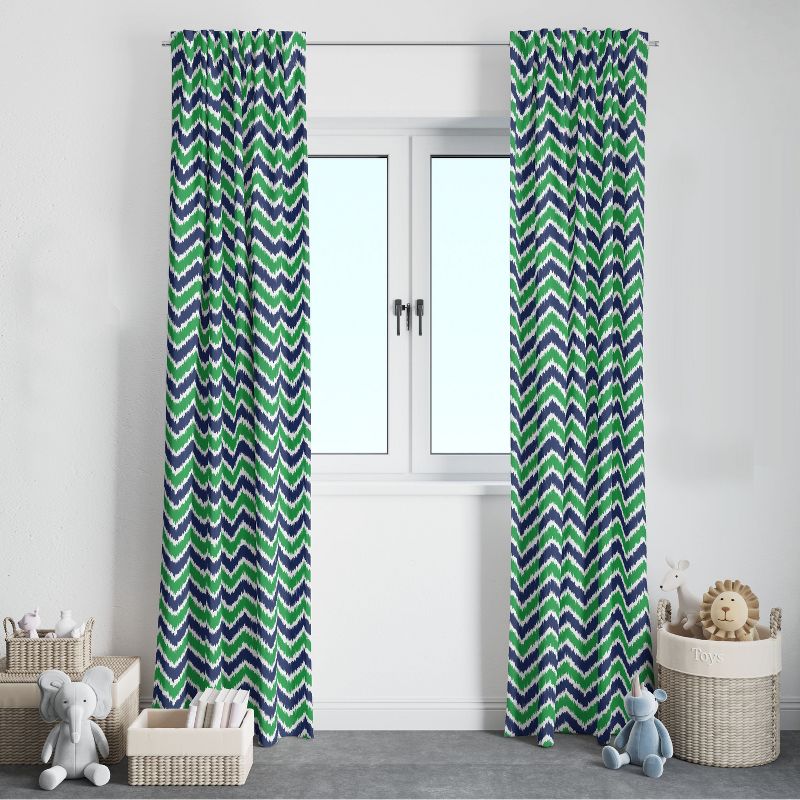 Bacati - Mix N Match Navy/Green Chevron Ikat Curtain Panel, 3 of 5