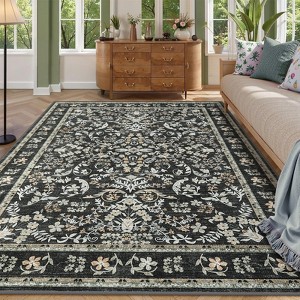 Washable Area Rug, Boho Floral Soft Rugs for Living Room, Non Slip Low Pile Carpet for Bedroom, Dining Room, Nursery, Hallway - 1 of 4