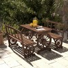 Outsunny Outdoor Table and Chairs for 4 People, Wooden Furniture Set w/ Wagon Wheel Design for Backyard Garden, Deck, Carbonized - 2 of 4
