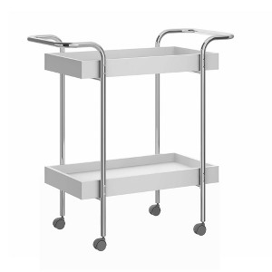 Storage Cart with 2 Tier Design and Metal Frame White/Chrome - The Urban Port: Universal Media Organizer with Casters - 1 of 4