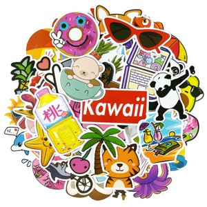 Wrapables Waterproof Vinyl Stickers for Water Bottles, Laptop, Phones, Skateboards, Decals for Teens, 100pcs, Cuteness - 1 of 4