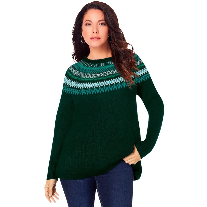 Roaman's Women's Plus Size Fair Isle Pullover Sweater, 1 of 2