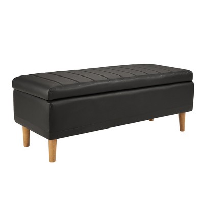 VECELO Modern Soft PU Leather Storage Bench, Ottoman 44" Shoestool with 6.1" Deep Storage Space for Living Room or Bedroom, Easy to Clean, Black