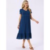 INSPIRE CHIC Women's Summer V Neck Short Sleeve Contrast Trim A Line Midi Summer Dress with Pockets - 2 of 4