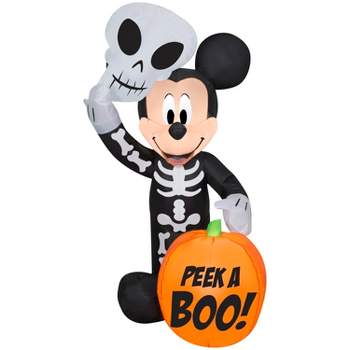 Gemmy Halloween Inflatable Mickey Mouse in Skeleton Costume with Pumpkin, 4 ft Tall, Multi
