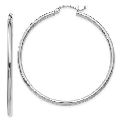 Black Bow Jewelry 2mm, 14k White Gold Classic Round Hoop Earrings, 45mm (1 3/4 Inch)