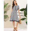 Allegra K Women's Floral Ruffle Neck Smocked Waist Short Sleeve Sundress - 3 of 4