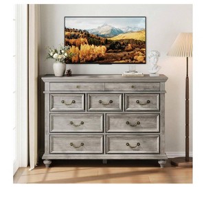 Farmhouse 9-Drawer Dresser, 47" Rustic Wood Chest with Vintage Metal Handles, Storage for Bedroom, Living Room, Entrance - 1 of 4