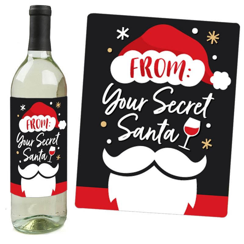 Big Dot of Happiness Secret Santa - Christmas Gift Exchange Party Decorations for Women and Men - Wine Bottle Label Stickers - Set of 4, 2 of 9