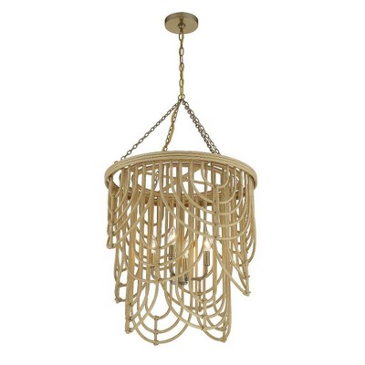 Bremen 4-Light Pendant in Warm Brass and Natural Rattan