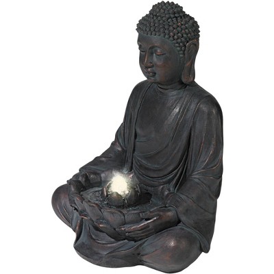 Bronze Meditating Buddha Zen Water Fountain with LED Light