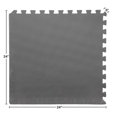 Gray Interlocking EVA Foam Floor Mat Tiles, 24" x 24", 6 Count